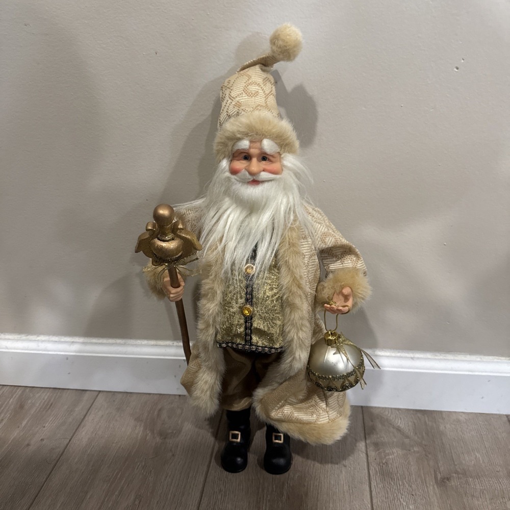 Kurt Adler Large Christmas Santa w/‎ Scepter Ornament Gold Holiday Décor